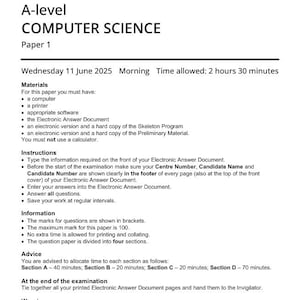 2025 AQA A Level Computer Science Paper 1 and Mark Scheme Combined 7517 1
