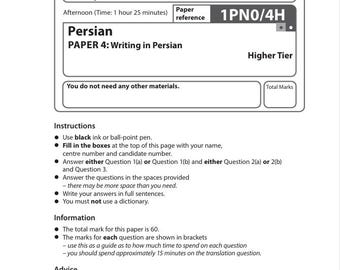 2025 Pearson Edexcel Gcse Persian Paper 4 and Mark Scheme Combined  1pn0 4h