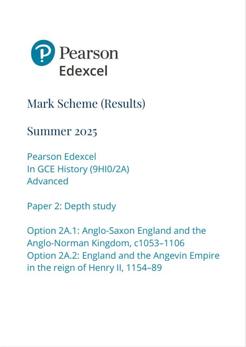 2025 Pearson Edexcel A Level Historie Papier 2 und Mark Scheme ...