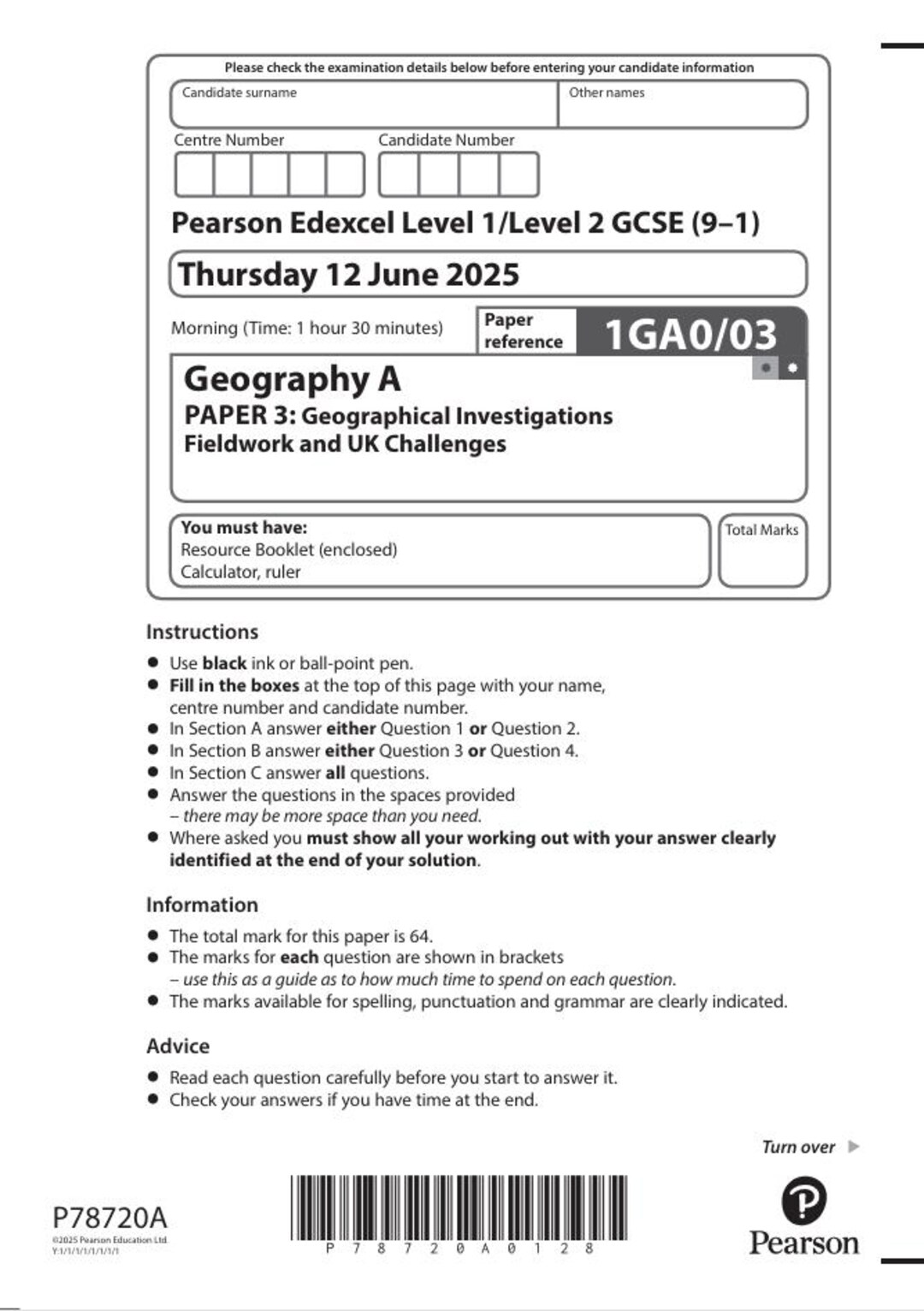 2025 Pearson Edexcel Gcse Geography a Paper 3 and Mark Scheme Combined ...