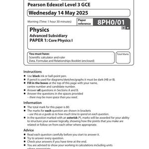 2025 Pearson Edexcel AS-nivå fysikprov 1 och betygsschema kombinerat 8ph0 01