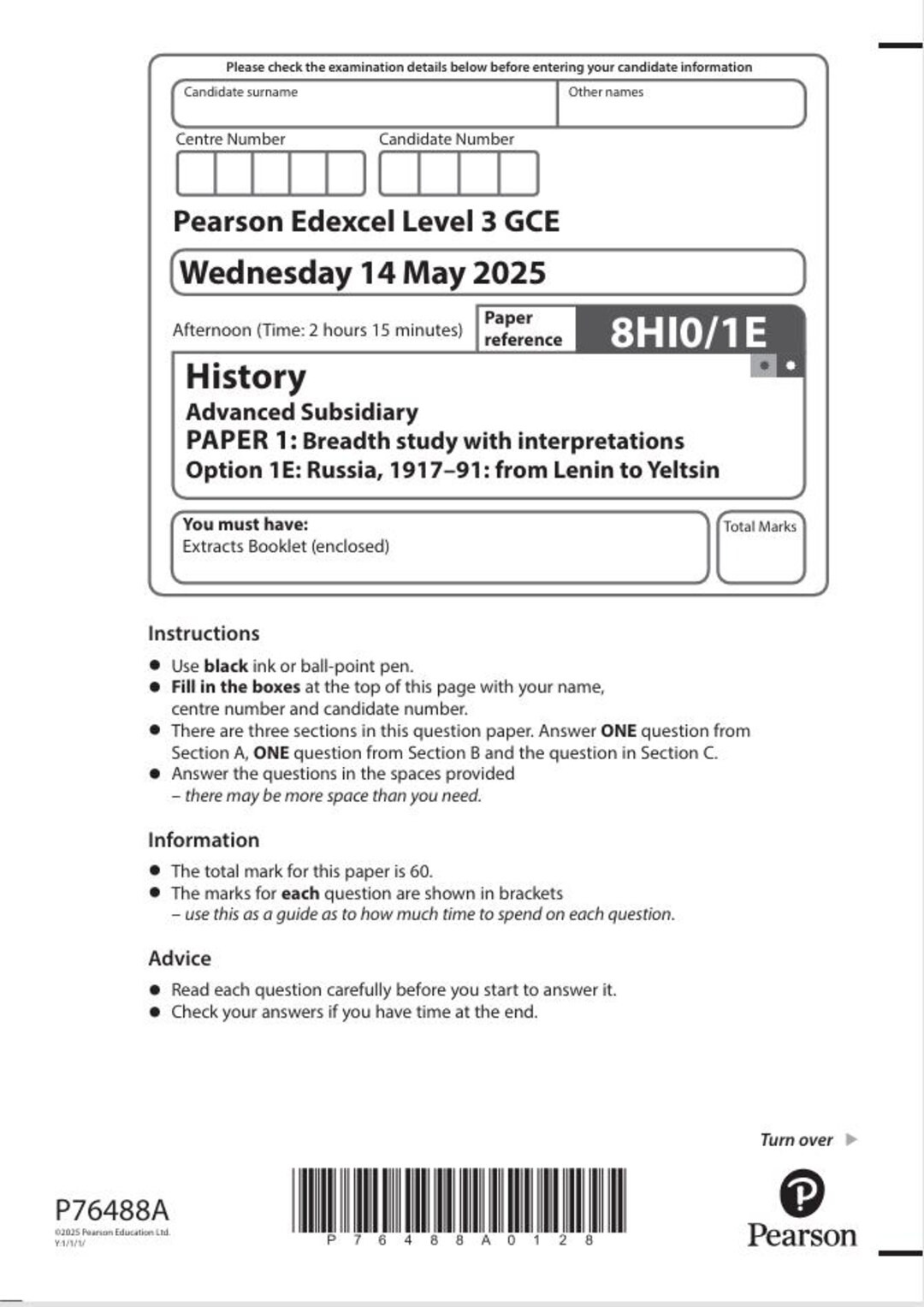 2025 Pearson Edexcel AS Level History Paper 1 and Mark Scheme Combined ...