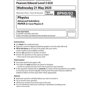 2025 Pearson Edexcel AS-nivå fysikprov 2 och betygsschema kombinerat 8ph0 02