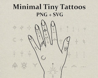 Diseños de tatuajes minimalistas pequeños, tatuajes de líneas finas para dedos y manos, PNG SVG, plantilla de tatuaje