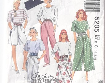 1990s **Vintage Easy McCalls #5205 Fashion Basics - Misses Top, Skirt & Pants Pattern, Size 14, Bust 36", Waist 28", Hip 38" Cut