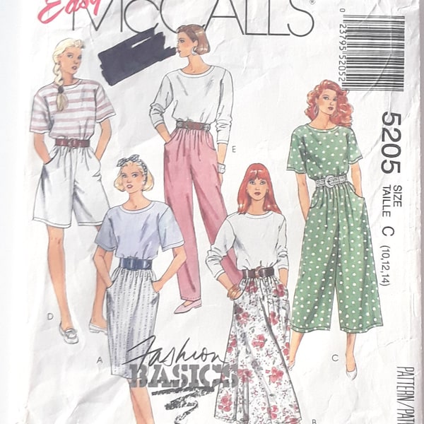 1990s **Vintage Easy McCalls #5205 Fashion Basics - Misses Top, Skirt & Pants Pattern, Size 14, Bust 36", Waist 28", Hip 38" Cut