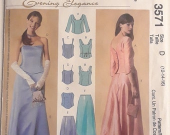 McCalls 3571, **Evening Elegance, Misses/Miss Petite Lined Tops and Skirt Pattern, Sizes 12-16, Size 16 Cut