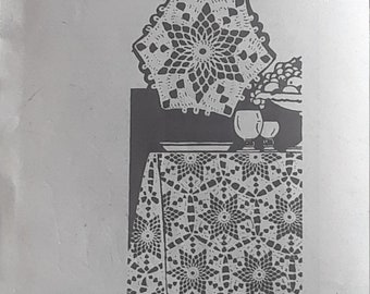 Vintage Mail Order Design 7180 Crochet Medallion Home Furnishings Pattern Ensemble: Scarf (table runner), Tablecloth, Bedspread and Pillow