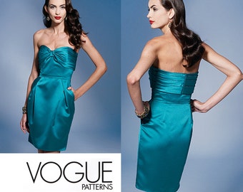 Badgley Mischka American Designer Strapless Cocktail Dress, Pleated Bodice, Vogue V1273, Sz 10-16, Bust32 1/2"-38"