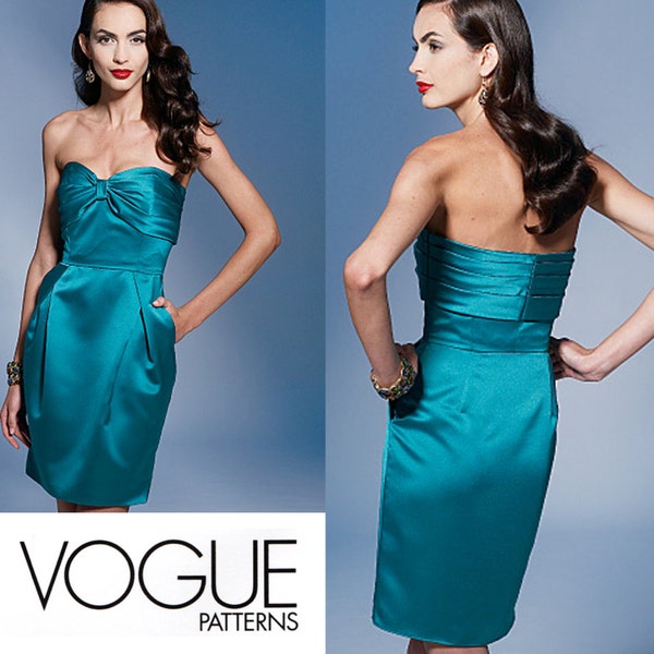 Badgley Mischka American Designer Strapless Cocktail Dress, Pleated Bodice, Vogue V1273, Sz 10-16, Bust32 1/2"-38"