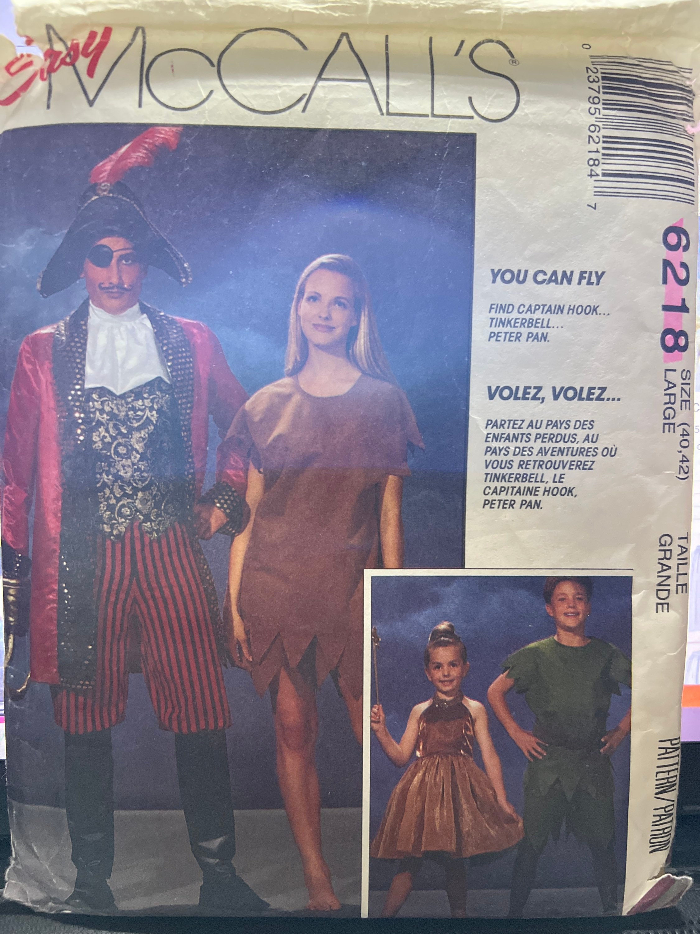 UNCUT Mccalls 6218 Captain Hook Peter Pan Tinkerbell Costume Coplay Pattern  40 42 Adult 