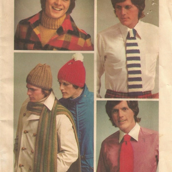 Retro Simplicity 5227  Crochet Men's Hat, Scarf, Tie and Turtleneck Dickey