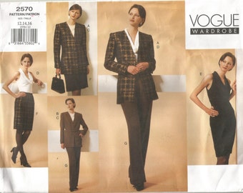 Uncut Vogue Wardrobe 2570, Size  12  14  16   Bust  34  36  38  Waist  26.5  28 30 Jacket Dress Top Skirt Pants