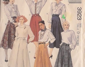 Vintage **McCalls #3923, 1980s Misses Skirt Pattern, Sizes 12-16; View C Cut in Size 14