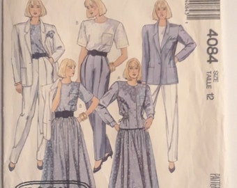 Vintage **McCalls #4084, 1980s Misses Lined Jacket, Blouse, Skirt & Pants Pattern, Size 12, Bust 34", Waist 26.5", Hip 36" Cut