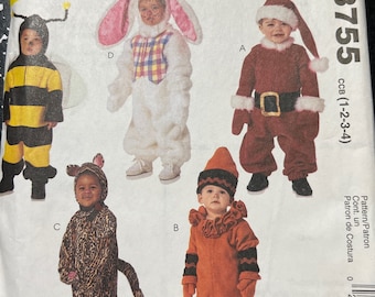 Uncut McCall's 3755 Toddler's Costume Santa Crayon Cat Bunny Bee Size 1 2 3 4  Boy Girl
