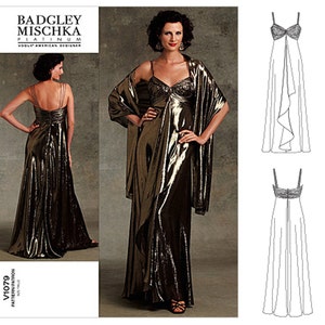 Designer Badgley Mischka Spaghetti Strap Fitted Bodice Evening Dress and Stole, Prom, Bridal, Vogue V1079, Size 6-8-10, Bust 30 1/2"-32 1/2" - Etsy Designer Badgley Mischka Spaghetti Strap Fitted Bodice Evening Dress and Stole, Prom, Bridal, Vogue V1079, Size 6-8-10, Bust 30 1/2"-32 1/2" - Etsy