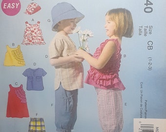 McCalls M6540**Toddler's/Children's Top, Dresses, Shorts and Hat Pattern, UNCUT, Size CB (Toddler Sizes 1-2-3) Easy