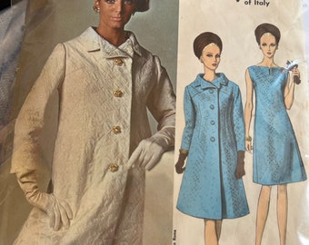 Vintage Galitzine of Italy Vogue Couturier Design 1670, Dress & Coat Size 12, Bust 32 Hip 34