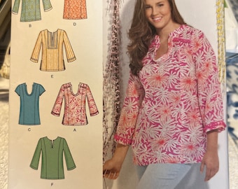 Uncut Simplicity 1461 Pullover Tops or Tunics Sewing Pattern Sizes 20W-28W