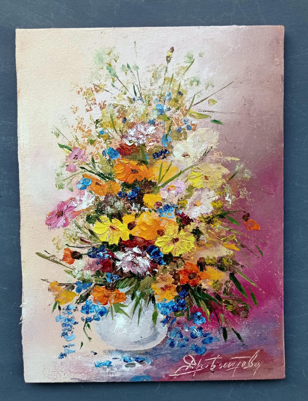 Small Impressionist Floral Oil Painting Yellow Spring Flowers Still Small Impressionist Floral Oil Painting Yellow Spring Flowers Still