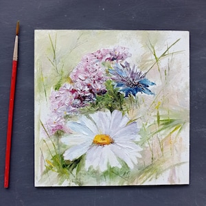 Spring flower Small art chamomile daisies Oil Painting Wall Art Décor bouquet of floral art summer garden art still life a gift for for Mom