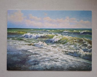 paisaje marino, pintura al óleo, arte impresionista, pintura original, arte original, pintura original del mar, pintura al óleo original del océano