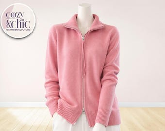 Women's Zip-Up Knit Cardigan | Soft Thick Sweater Jacket, Turndown Collar
