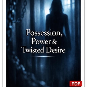 May include: A digital book cover with a dark, atmospheric design. The title "Possession, Power & Twisted Desire" is displayed in white text. A silhouetted figure stands in a blurred, blue-toned background, with chains in the foreground.