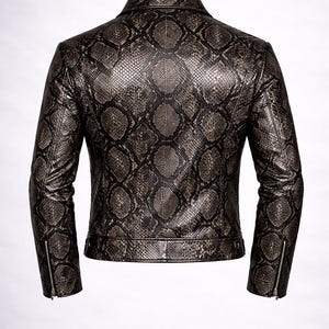 Python Pattern Genuine Leather Jacket | Men Slim Fit Black Fashion Wear Bild 13