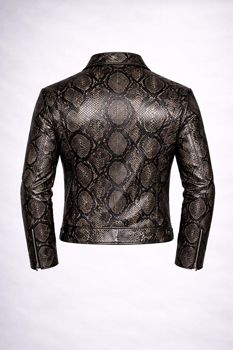 Python Pattern Genuine Leather Jacket | Men Slim Fit Black Fashion Wear Bild 13