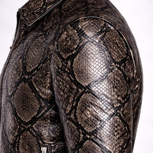 Python Pattern Genuine Leather Jacket | Men Slim Fit Black Fashion Wear Bild 11
