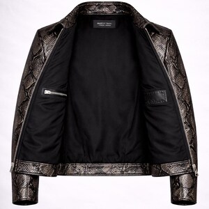 Python Pattern Genuine Leather Jacket | Men Slim Fit Black Fashion Wear Bild 10