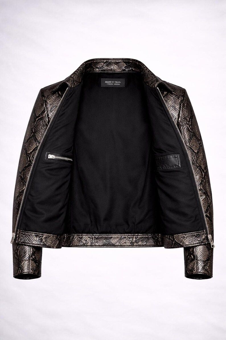 Python Pattern Genuine Leather Jacket | Men Slim Fit Black Fashion Wear Bild 10