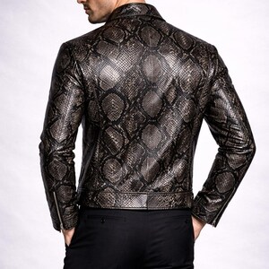 Python Pattern Genuine Leather Jacket | Men Slim Fit Black Fashion Wear Bild 6