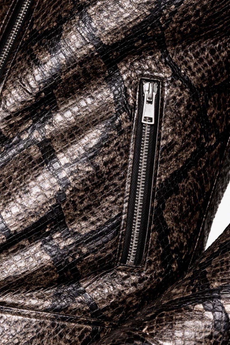 Python Pattern Genuine Leather Jacket | Men Slim Fit Black Fashion Wear Bild 9