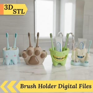 Toothbrush Holder STL Bundle – Cartoon Tooth, Paw Designs (Digital Download)