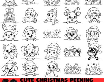 Weihnachten Tier SVG Bundle: 50 einzigartige spähende Design, Cricut Silhouette Schnitt Datei (Instant Download)