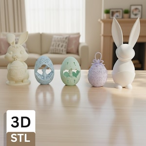 Påskhare och dekorativt ägg (STL-paket) – 3D-utskrivbart vårset
