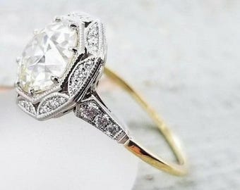 Art Deco Hexagon Engagement Ring White Gold, Vintage Geometric Halo Wedding Ring, Old European Cut Moissanite Ring, Antique Filigree Bridal