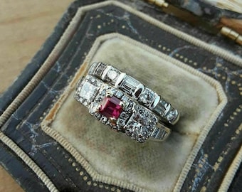 Art-Deco-Verlobungsring Vintage Antik Stil Achteck Filigranring 14K Weißgold 925 Silber Einzigartiger Milgrain Versprechensring
