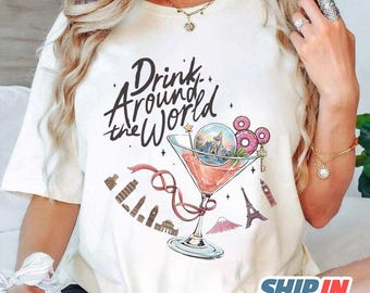 Chemise Drinking Around the World, chemise de l'équipe de boissons Disneyland, chemise Epcot Food and Wine, chemise Epcot, chemise de voyage Besties, chemise de voyage fille