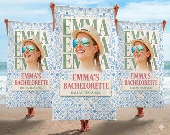 Personalized Face Beach Towel Bachelorette Party Bride Squad Custom Photo Funny Beach Gift