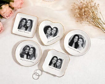 Personalized Bestie Photo Jewelry Dish Ceramic Trinket Tray for Best Friend, Birthday Gifts For Bestie