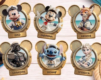 Disney Cruise Door Magnets Personalized | Custom Family Characters | DCL Stateroom Door Decorations | Cruise Door Magnet Set Add Your Name