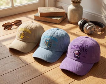 Custom Poke Anime Embroidered Vintage Hat, Personalized Character Baseball Cap, Gift for Her & Him