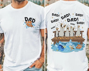 Chemise pour papa Pixar Finding Nemo mouette recto-verso, t-shirt pour papa le monde de Nemo, t-shirt pour papa WDW Disneyland personnalisé, chemise pour la fête des pères
