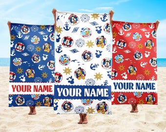 Personalized Mickey and Friends Cruise Beach Towel,Disney Cruise Line Sailing Summer Vacation Pool Party Towels, Bridesmaid Towel