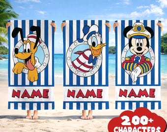 Personalized Mickey Mouse And Friends Beach Towel, Custom Disneyland beach Towel, Donald, Duck, Pluto, Minnie, Daisy Summer Gift beach towel
