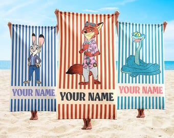 Personalized Disneyt Zootopia 2 All Characters Beach Towel, Disney Judy Hopps, Nick Wilde Pool Party Towels, Bridesmaid Towel, Birthday Gift